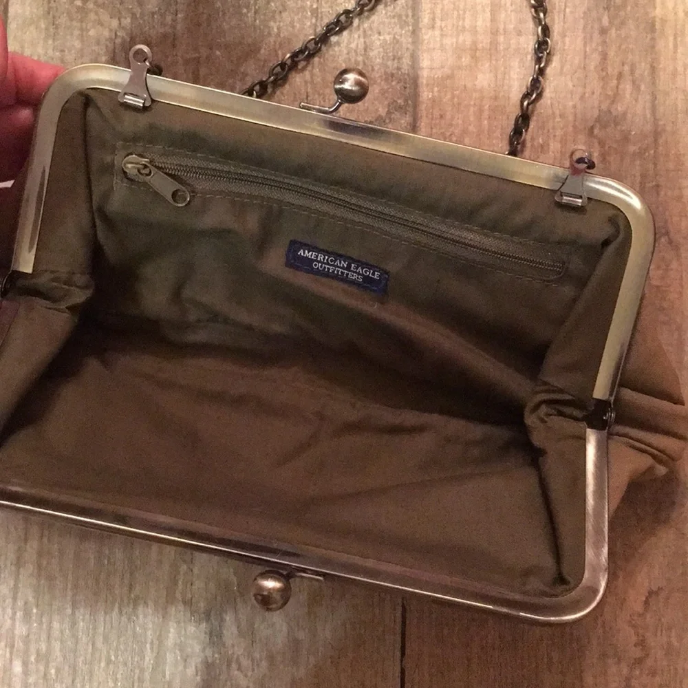 American Eagle Army Green Clutch with Pink Rosette - Picture 4 of 5